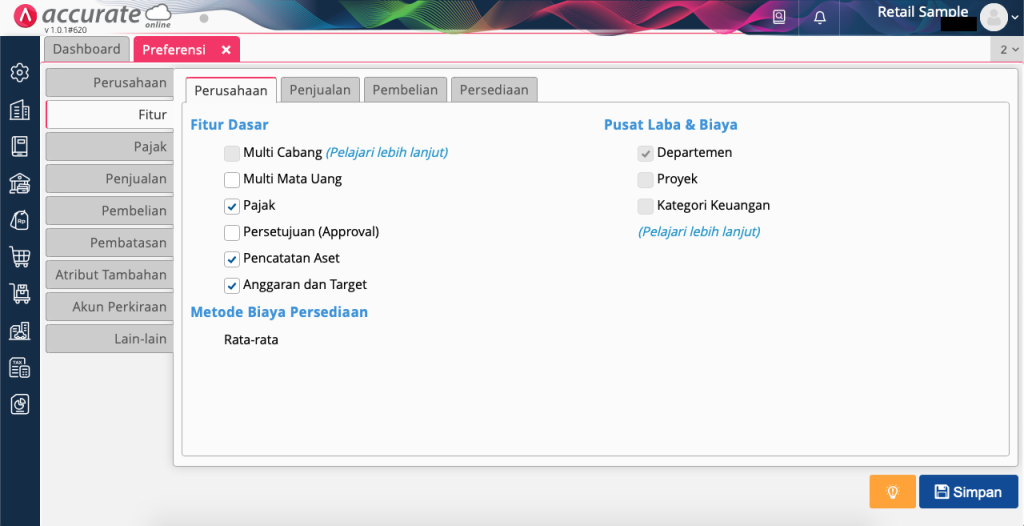Preferensi FItur Accurate Online