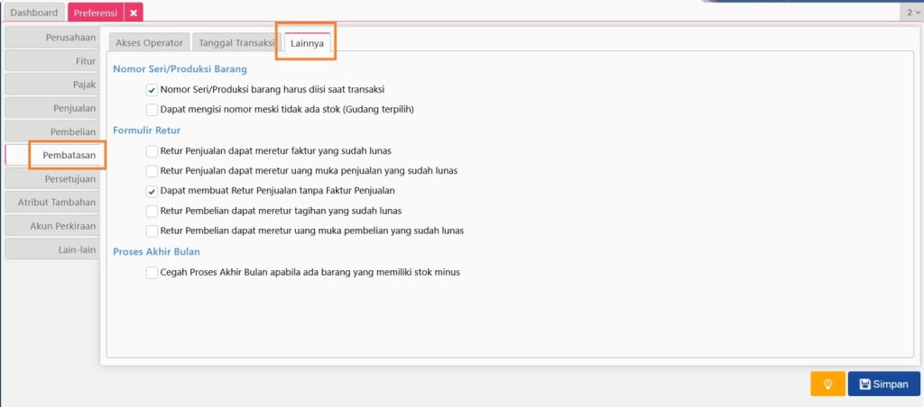 Preferensi Pembatasan Lainnya