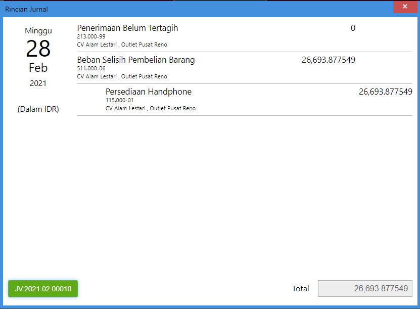 Jurnal Transaksi Retur Pembelian - Akun Penerimaan Barang