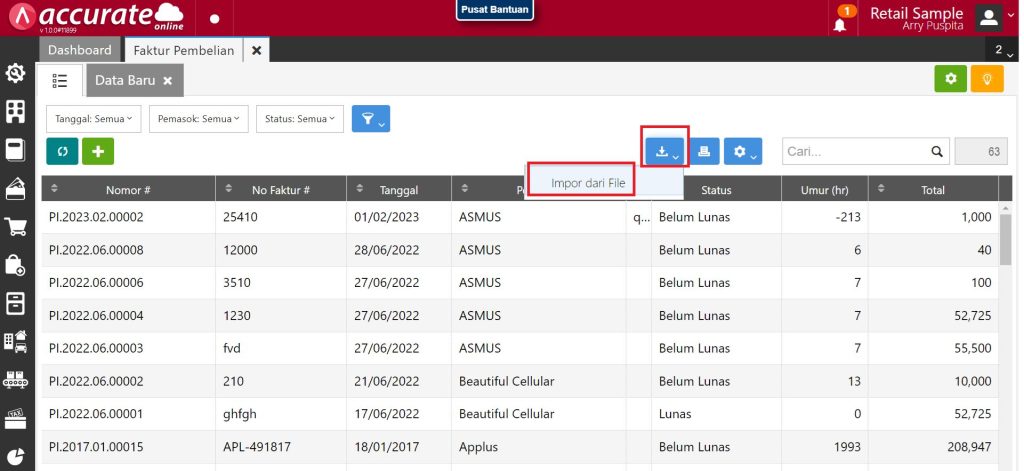 Impor Transaksi Faktur Pembelian