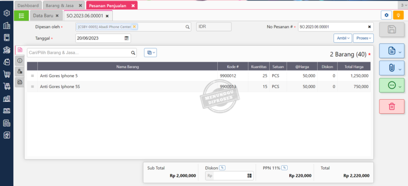 Pesanan Penjualan