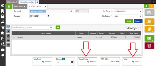 Menampilkan Faktur Nilai Uang Muka Pembelian