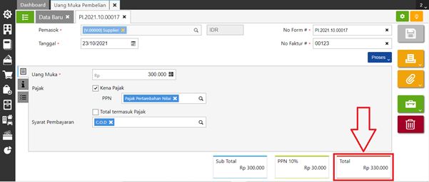 Menampilkan Nilai Uang Muka Pembelian