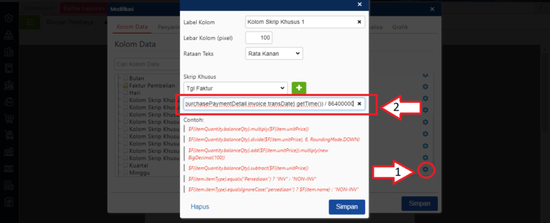 Menampilkan Rentang Hari Pembayaran Pembelian