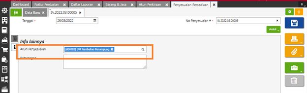 Akun Penyesuaian Memilih ke Akun Penampung