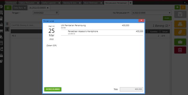 Jurnal Transaksi atas Penyesuaian Persediaan
