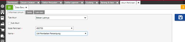 Akun Penampung Uang Muka Berupa Barang