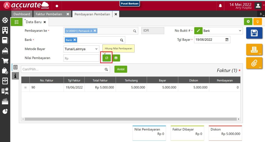 Menghitung Nilai Pembayaran di Pembayaran Pembelian