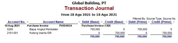 Jurnal Faktur Pembelian Pemasok PT. C
