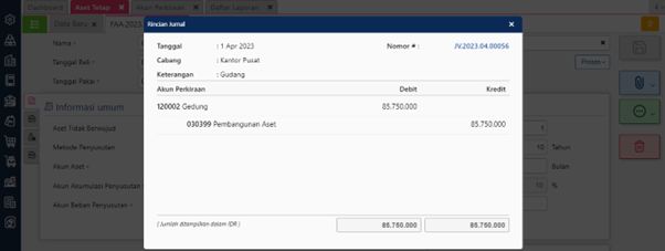 Jurnal Pencatatan Aset Tetap - Biaya Pembangunan Gedung