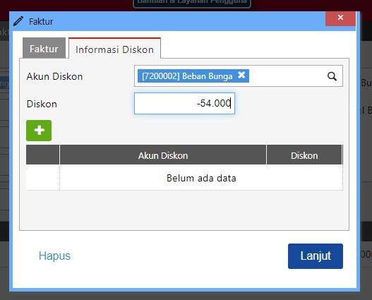 Penginputan Akun Beban Bunga pada Informasi Diskon - Bunga Cicilan Aset Tetap