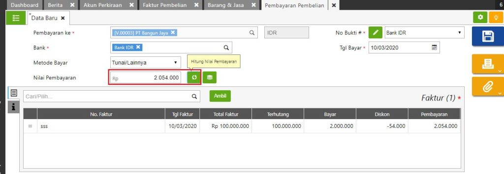 Formulir Pembayaran Pembelian Dengan Beban Bunga - Bunga Cicilan Aset Tetap