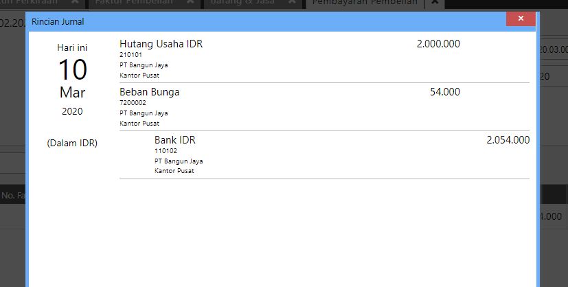 Jurnal Transaksi Pembayaran Pembelian - Bunga Cicilan Aset Tetap