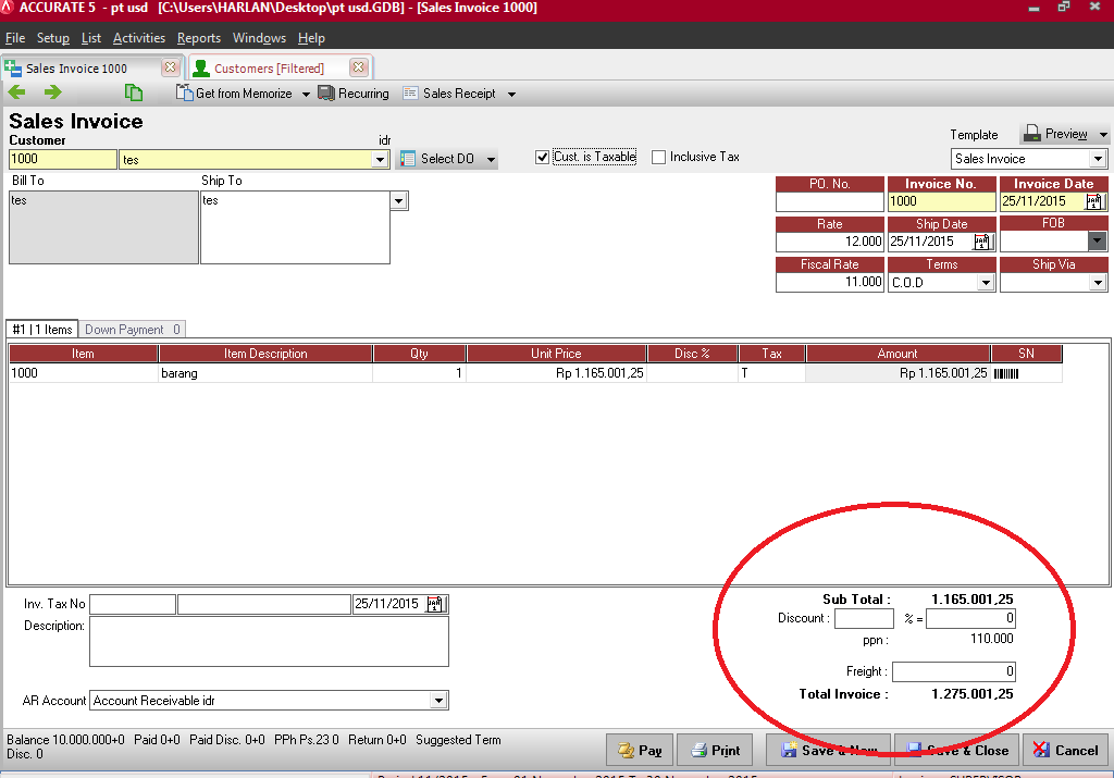 Perhitungan PPN Untuk Transaksi Rupiah Jika Default Currency Database Adalah USD - Accurate 5