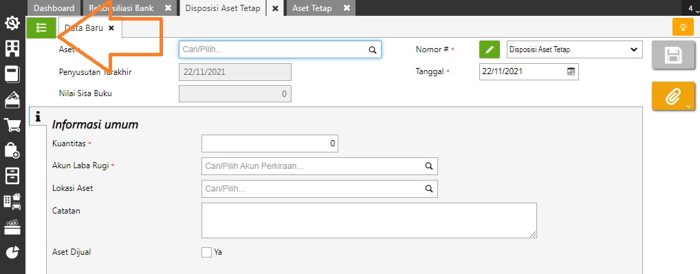 Masuk ke menu Daftar Disposisi Aset Tetap
