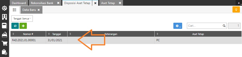 Pilih Aset Tetap yang akan dibatalkan disposisinya