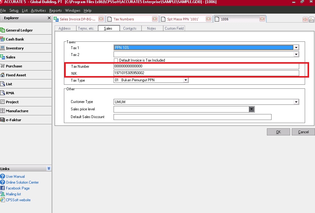 Export Nomor NIK ke E-faktur untuk customer NPWP 000000000000000 - Accurate 5