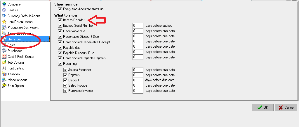 Jumlah Kuantitas Di Bawah Minimum Reorder, Tetapi Tidak Muncul Di Reminder - Accurate 5