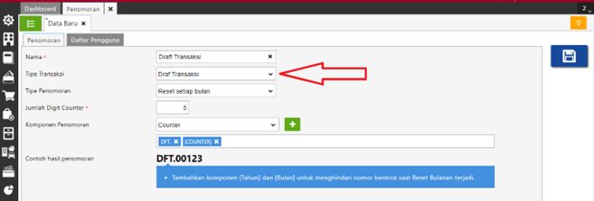 Penomoran untuk Draft Transaksi