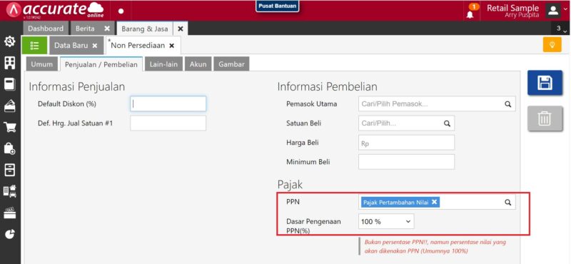 Mengaktifkan fitur PPN pada Barang Non Persediaan - Saldo Awal Keluaran PPN