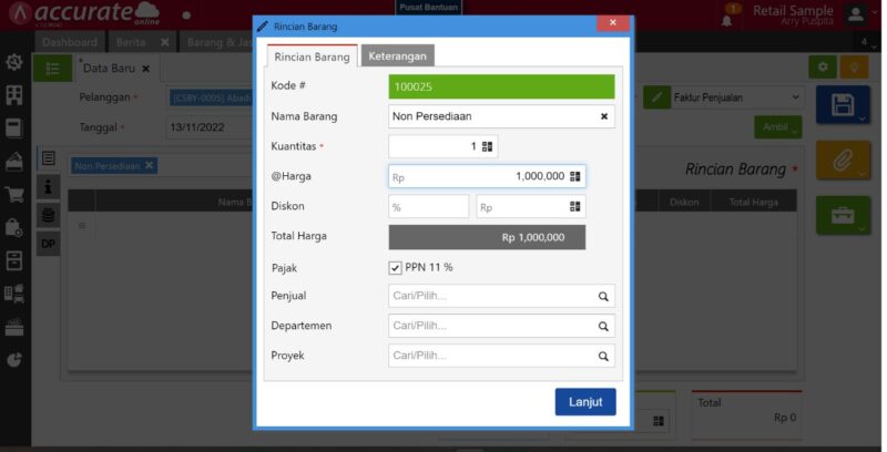 Membuat Transaksi Faktur Penjualan untuk Saldo Awal PPN Keluaran