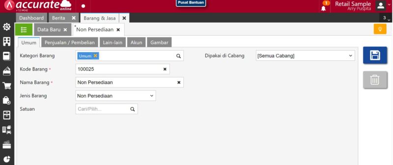 Membuat Barang Non Persediaan - Saldo Awal PPN Keluaran