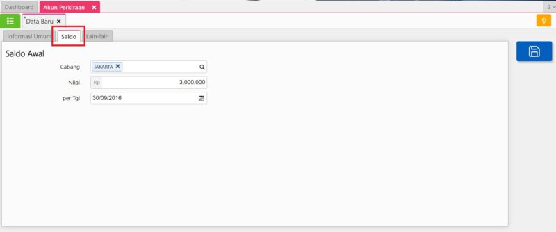 Membuat Akun Perkiraan pada Tab Saldo