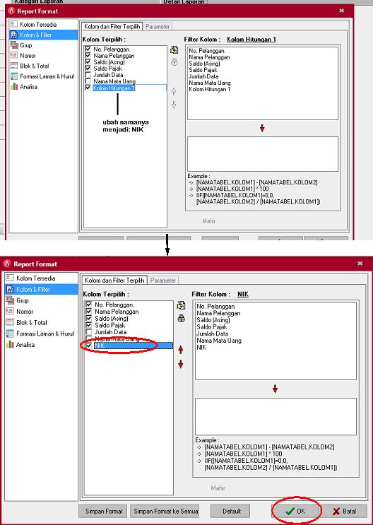 Menggunakan dan Mengubah Variabel Kolom Hitungan menjadi NIK - Menampilkan NIK pada Laporan
