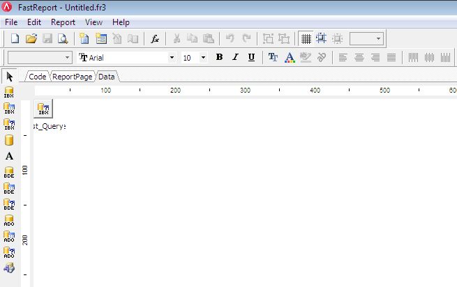 Memilih Tab Data pada Desain Laporan