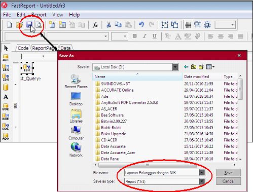 Menyimpan Laporan yang dimodifikasi