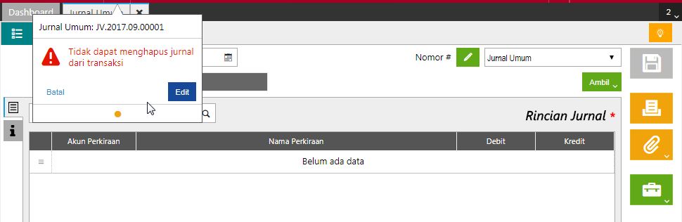 Error saat menghapus Jurnal Transaksi di Jurnal Umum