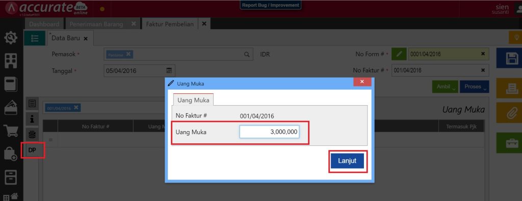 Cara Membuat Uang Muka Pembelian Partial