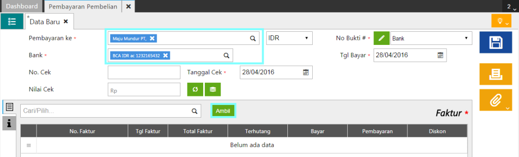 Membuat Pembayaran Pembelian Sebagian