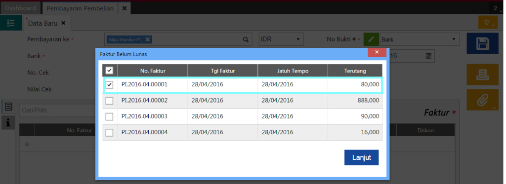 Membuat Pembayaran Pembelian Sebagian