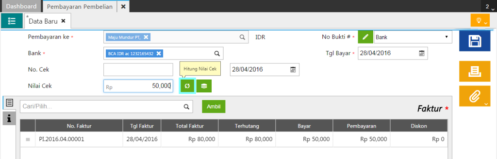 Membuat Pembayaran Pembelian Sebagian