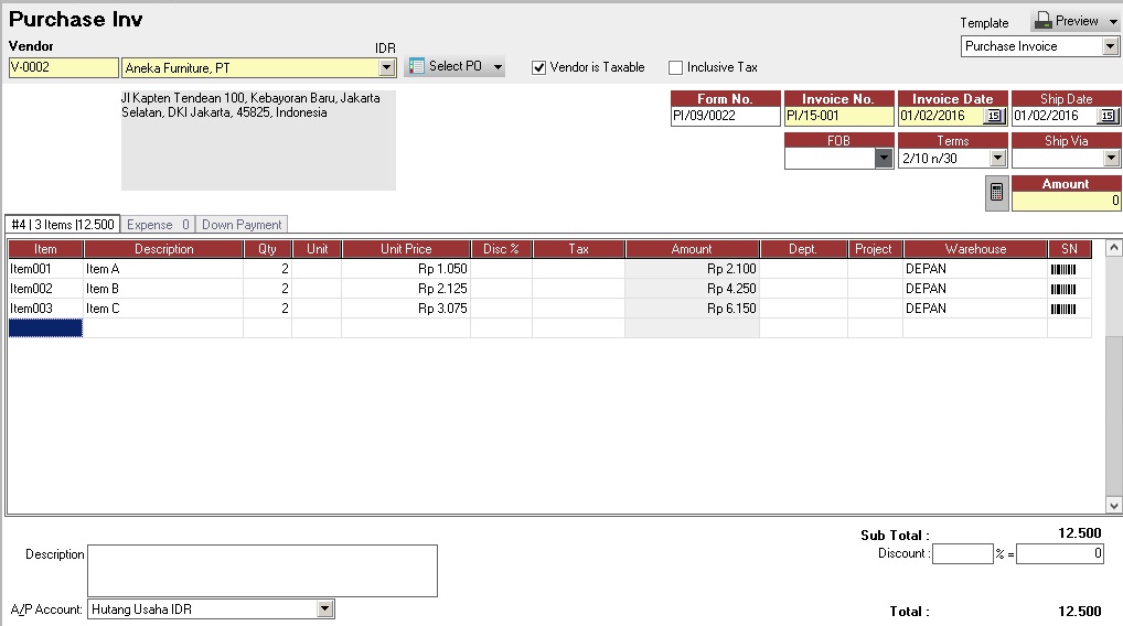 Cara Penginputan Biaya dengan Nilai Tidak Mengikuti Proporsi pada saat Pembelian - Accurate 5