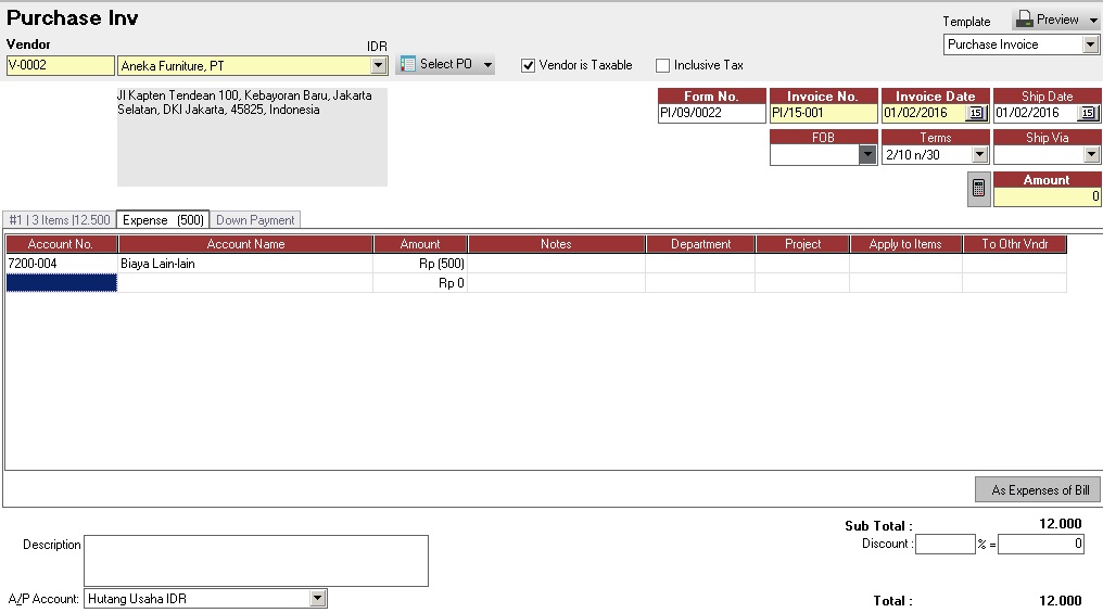 Cara Penginputan Biaya dengan Nilai Tidak Mengikuti Proporsi pada saat Pembelian - Accurate 5