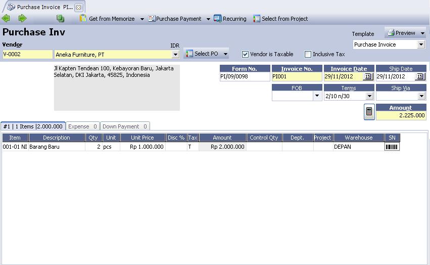 Penginputan PPh 22 di Purchase Invoice - Accurate 5