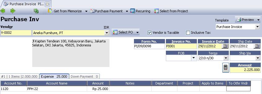 Penginputan PPh 22 di Purchase Invoice - Accurate 5