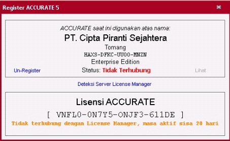 Registrasi ACCURATE 5 : Status Tidak Terhubung - Accurate 5