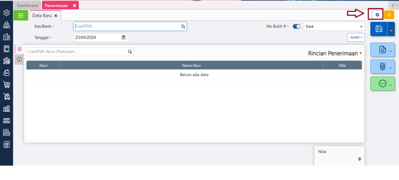 Akses ke Rancangan Formulir - Rekonsiliasi Bank