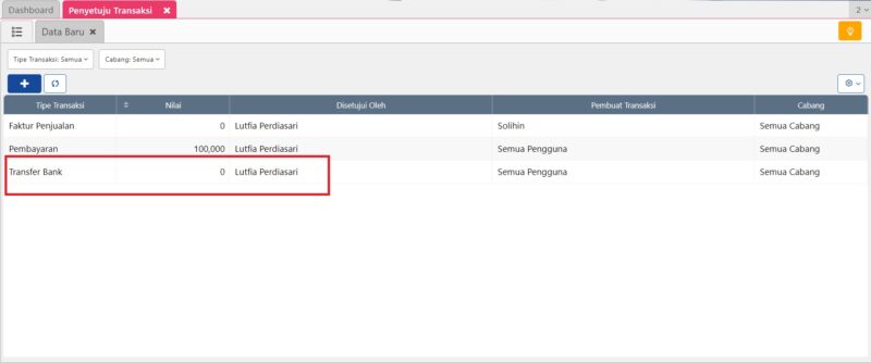 Akses menu Penyetuju Transaksi