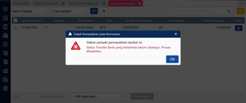 Error saat proses Transfer Pemasok