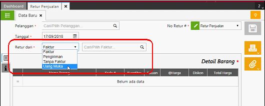 Pengembalian Uang Muka pada Formulir Retur Penjualan