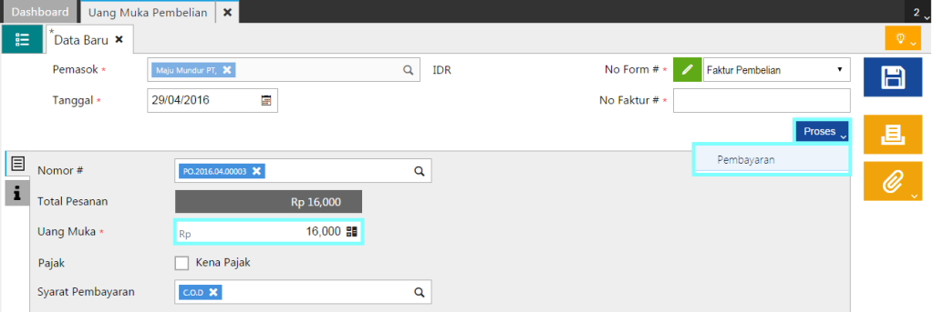 Membuat Uang Muka Pembelian Didahului Pesanan 