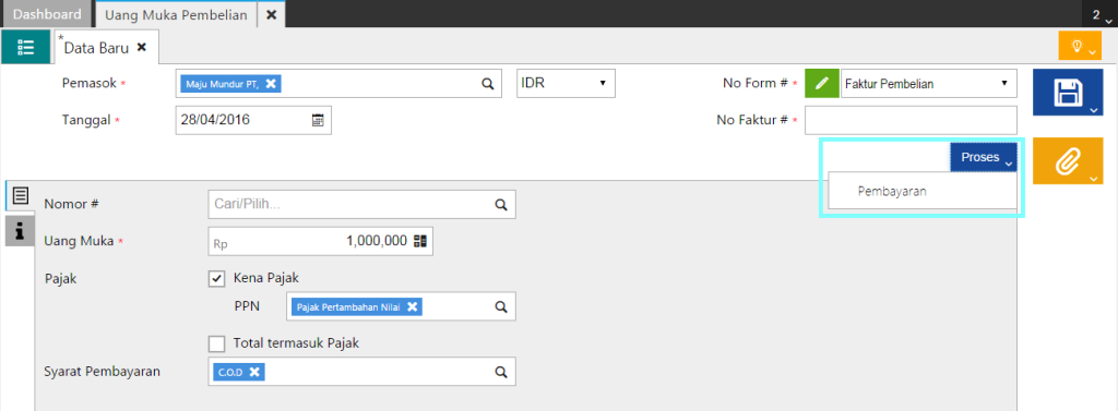 Membuat Uang Muka Pembelian