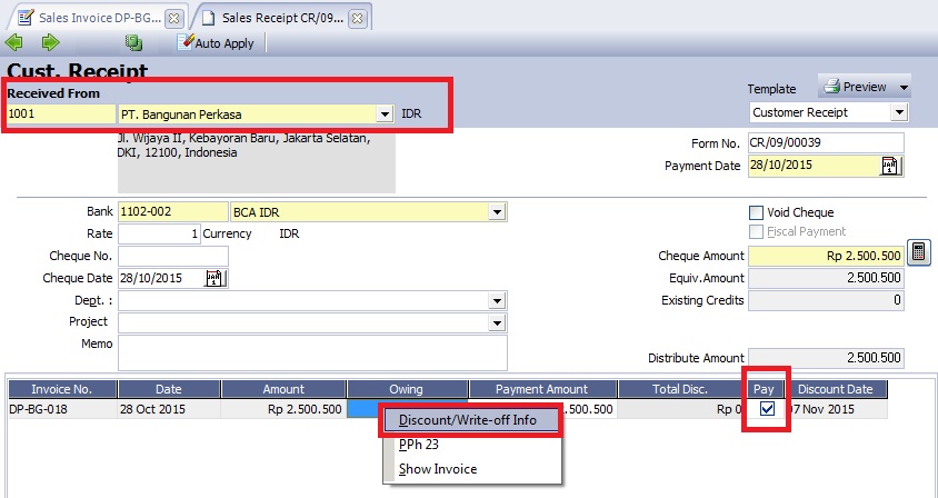 Write off Sales Receipt atau Purchase Payment lebih dari 1 Akun - Accurate 5