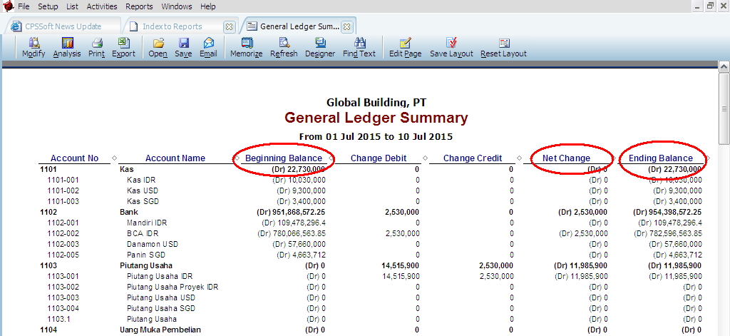 Menghilangkan Simbol (Dr) dan (Cr) Pada General Ledger Summary - Accurate 5