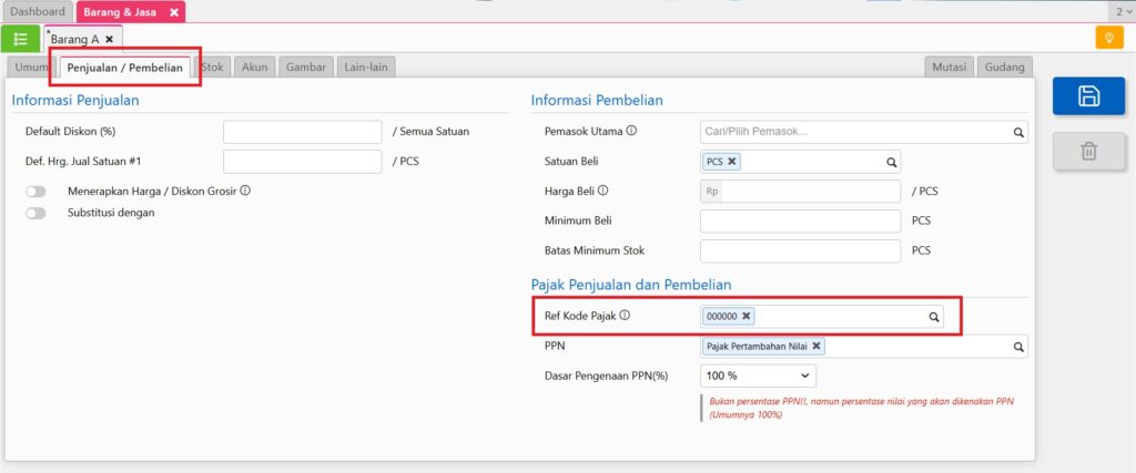 Setting Ref Kode Pajak